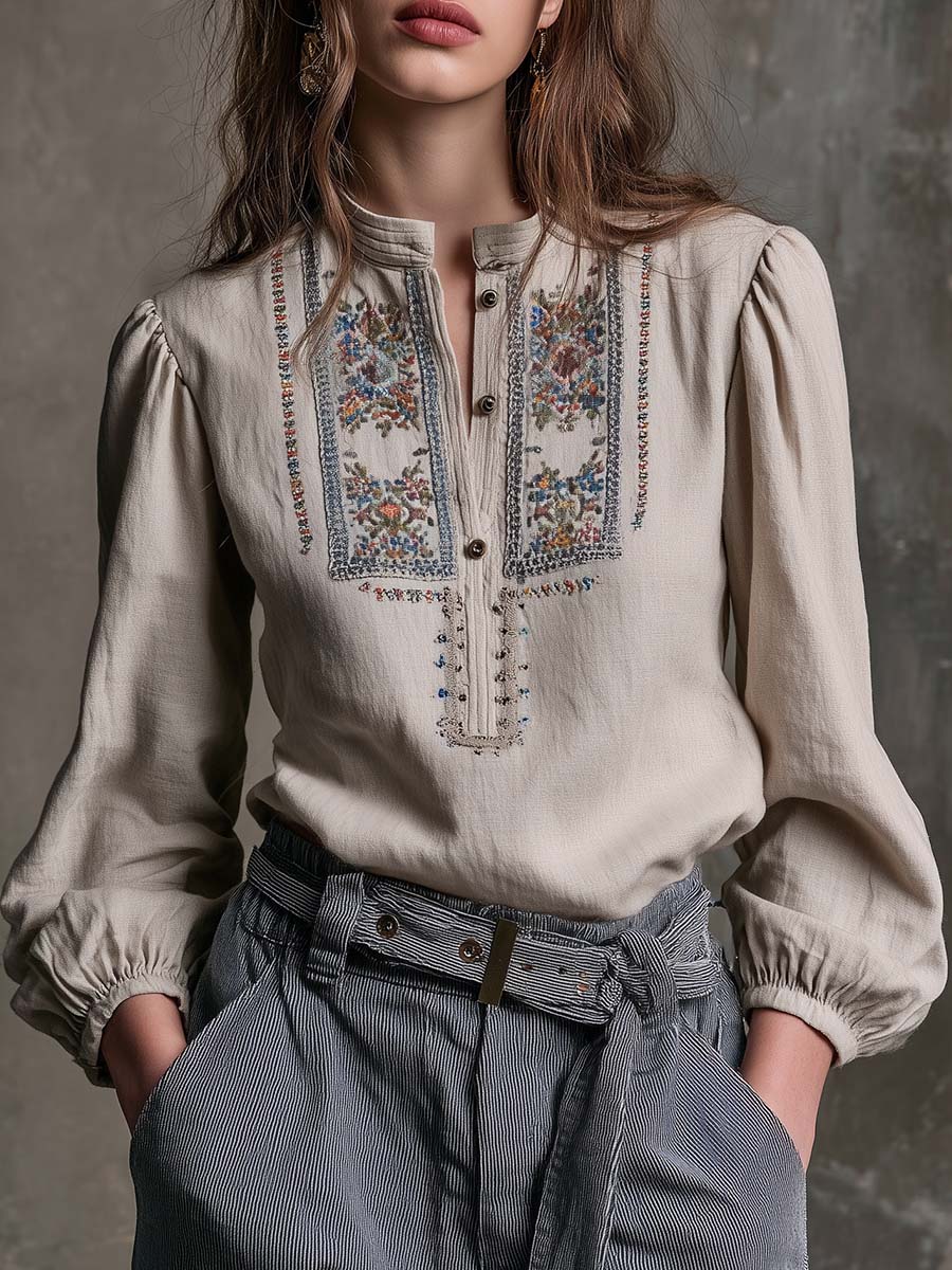 Vintage Embroidered Boho Linen Blouse - Fashionpara