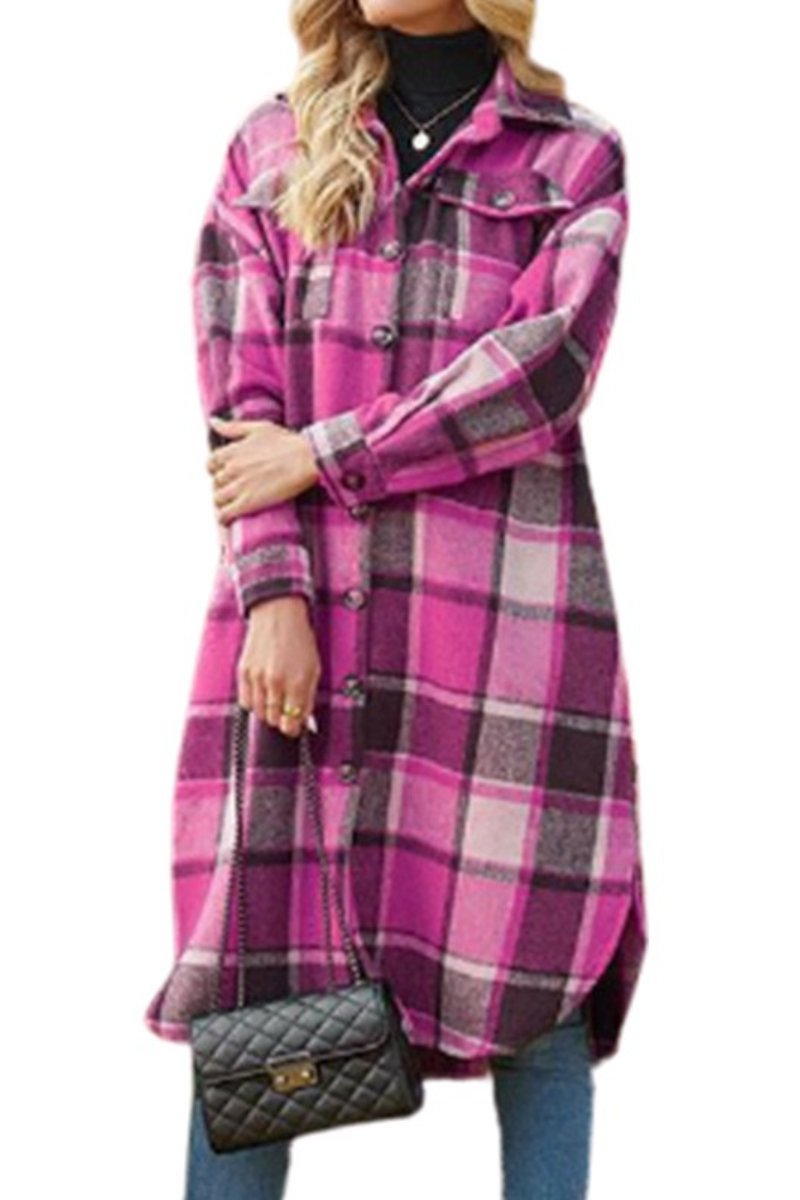 Long Flannel Plaid Trench Coat