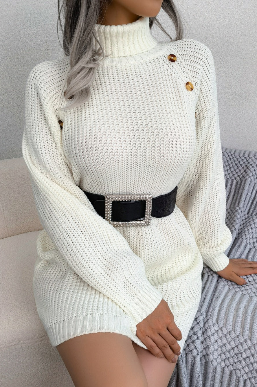 Long Sleeve Button Knit Sweater Dress 7