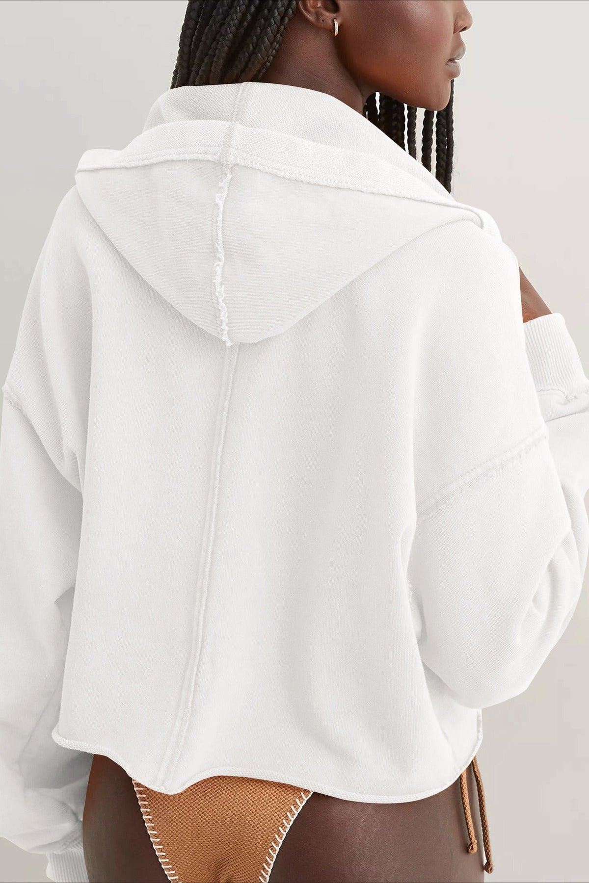 Relaxed Solid V-Neck Hoodie 15