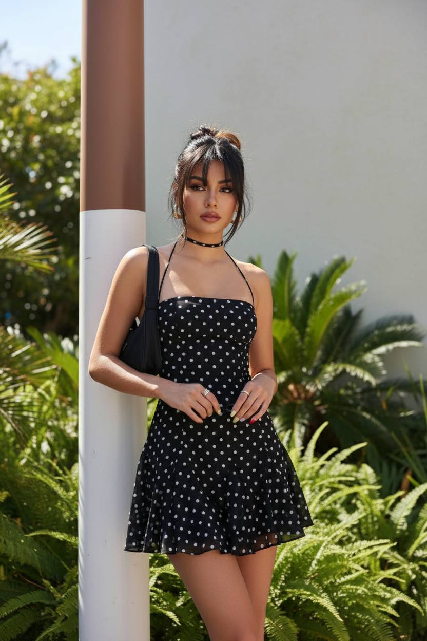 Polka Dot Halter Neck Fit & Flare Mini Dress