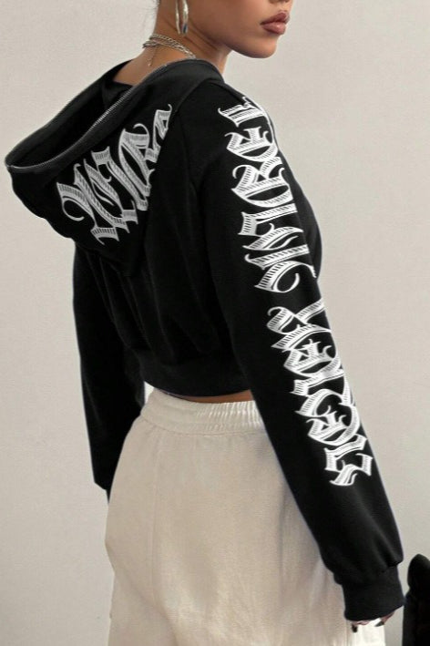 Trendy Printed Zipper Hoodie