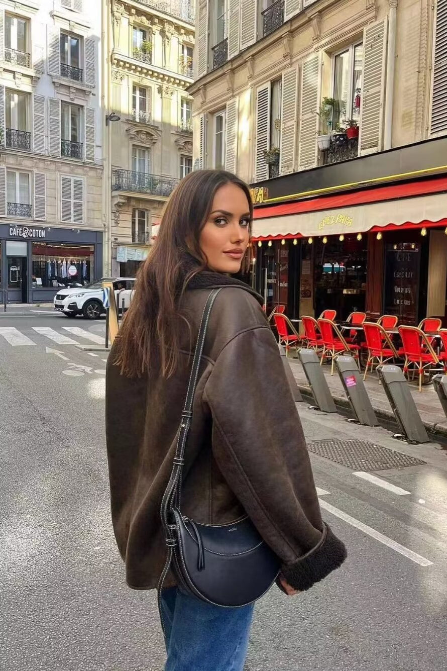 Luxurious Faux Shearling Collared Casual Coat for Comfort