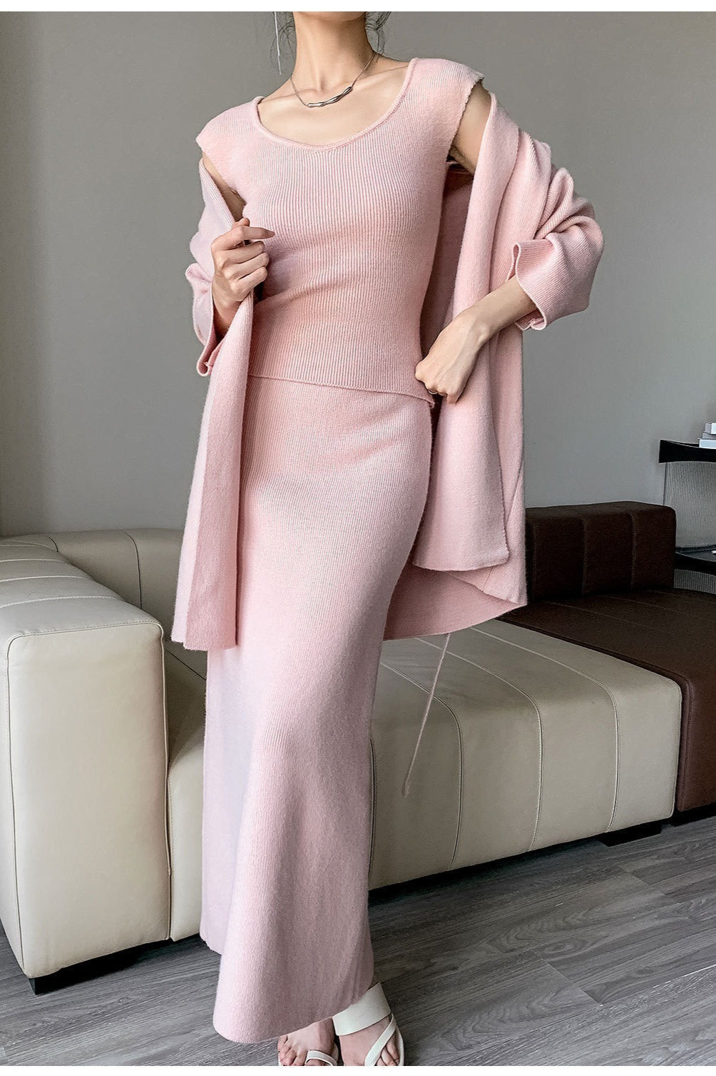Chic Ribbed Knit Cardigan and Wide-Leg Pants Set