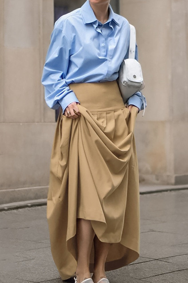 Pleated Cotton Maxi Skirt