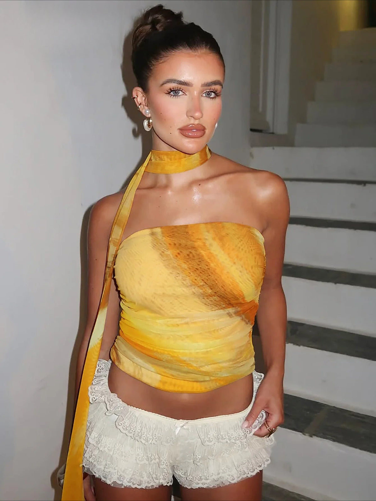 Mesh One-Shoulder Knit Top