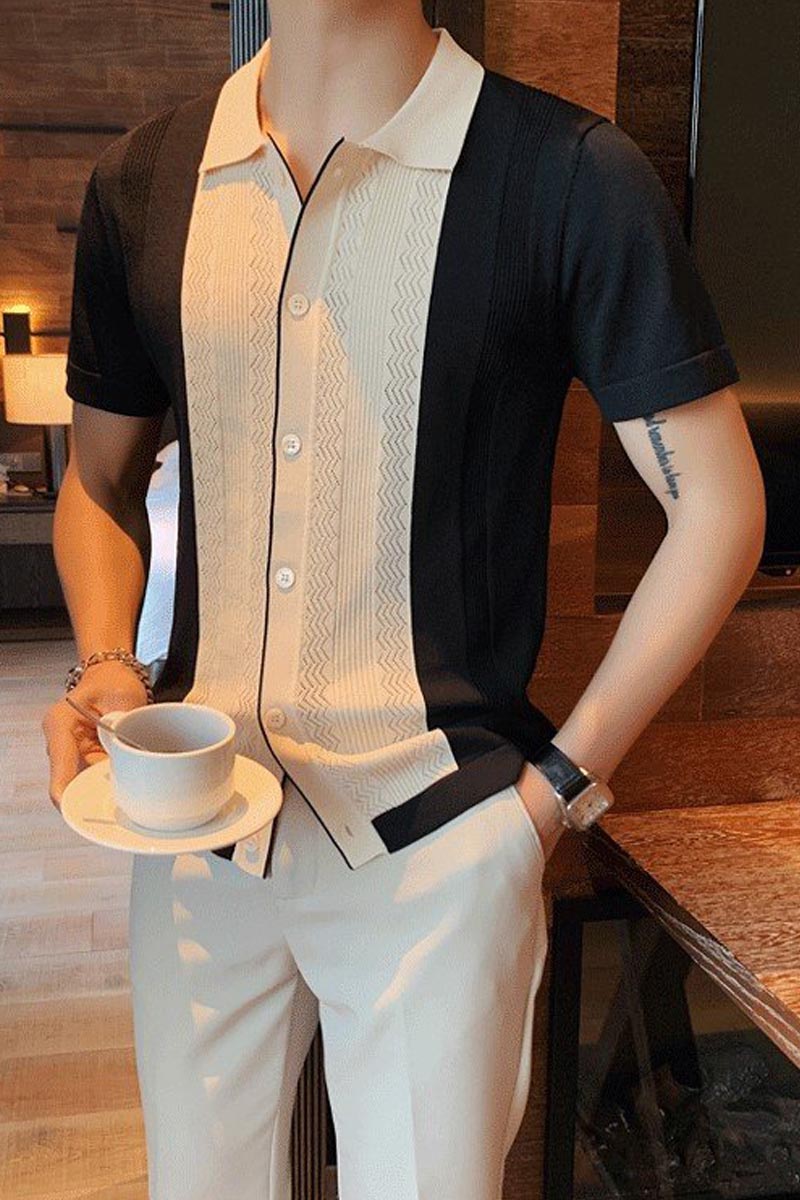 Vintage Casual Mens Short-Sleeved Polo Shirt Fashionpara
