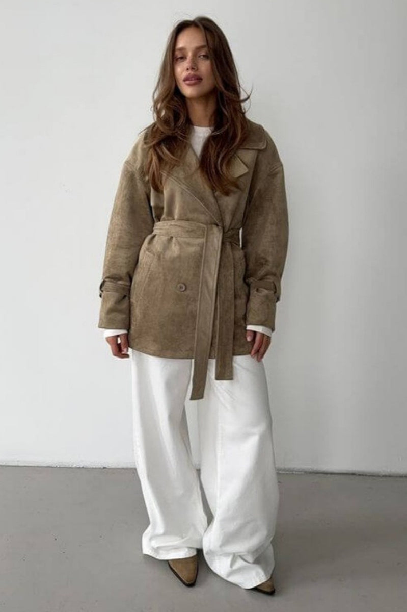 Vintage Suede Tie Waist Jacket for Timeless Style and Comfort