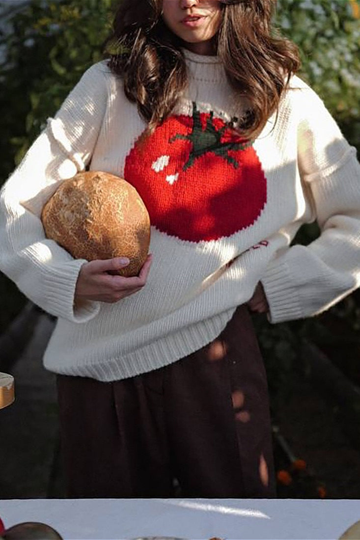 PrincessAce Embroidered Tomato Knit Sweater for Stylish Comfort