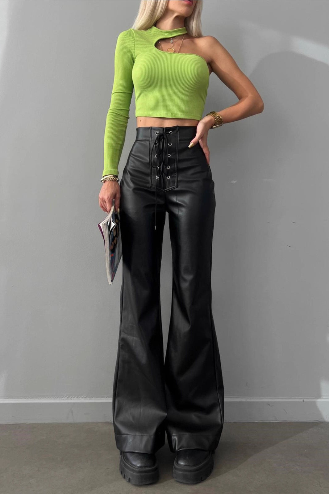 High Waist Flared Leather Pants