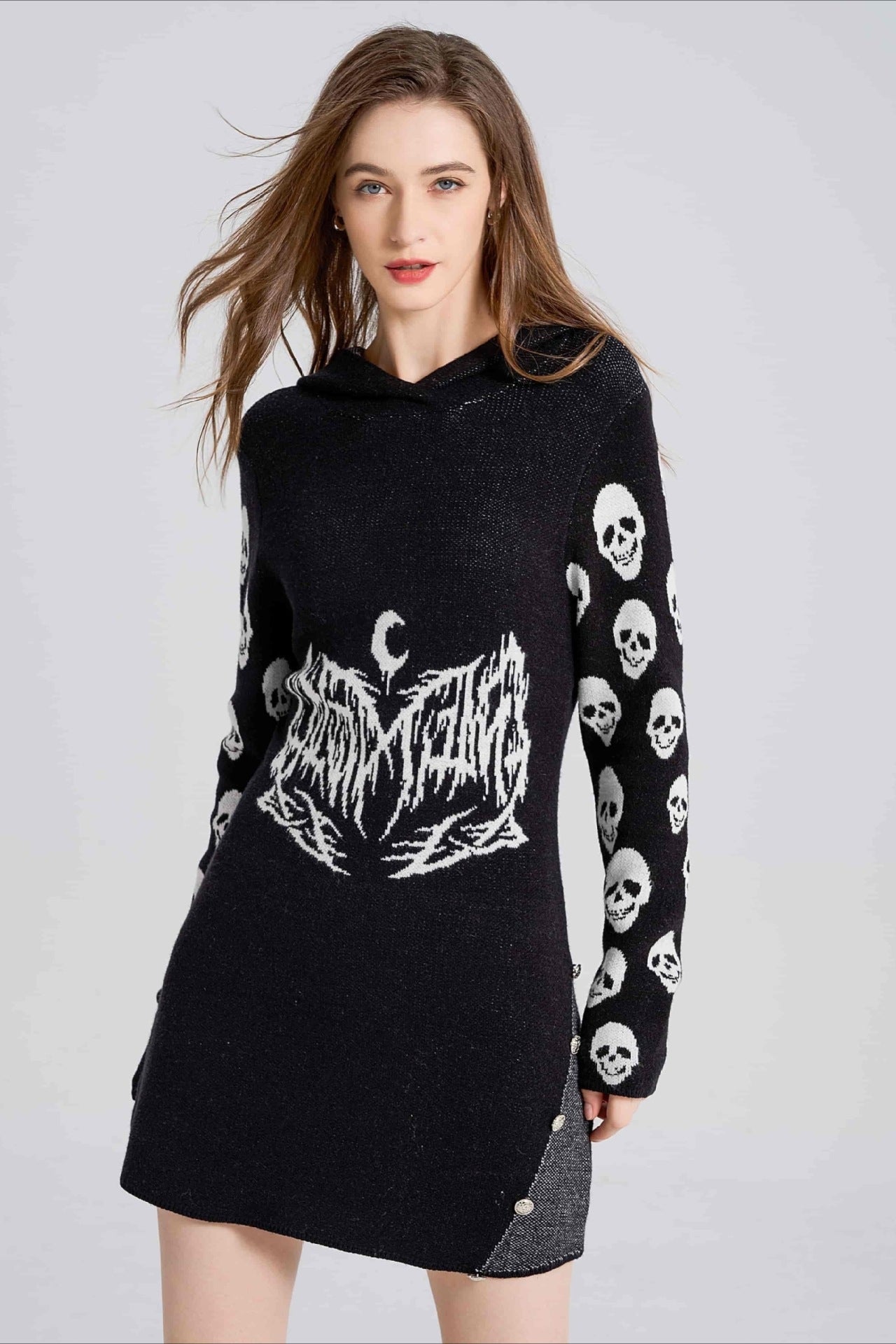 PrincessAce Gothic Skull Knit Sweater with Hooded Design