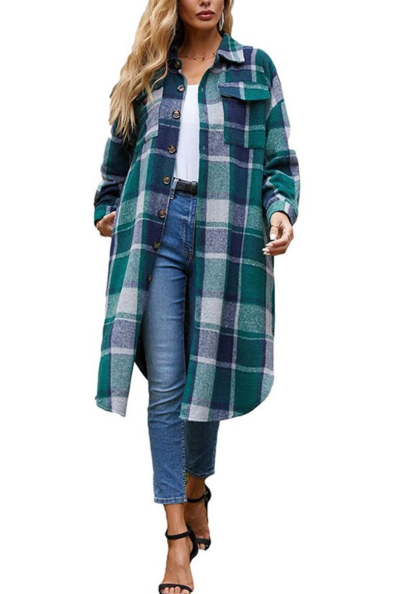 Lapel Plaid Slit Long Woolen Coat Fashionpara