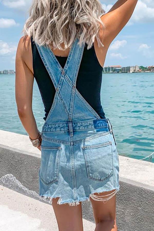 Adjustable Buckle Denim Overall Dress - Fashionpara
