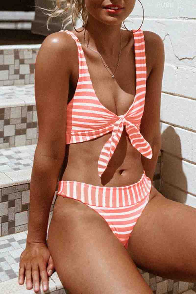 Knot Striped Two Pieces Swimsuit(4 Colors)