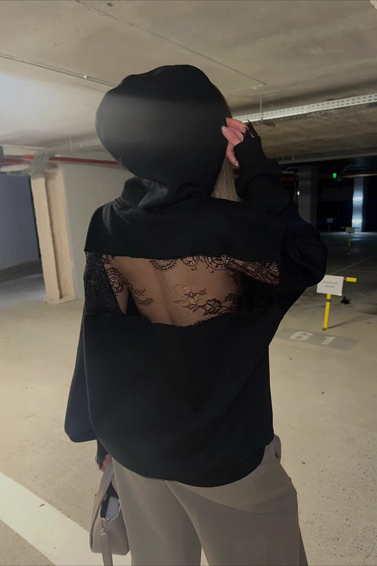 Lace Sheer Cutout Patchwork Hoodie 5