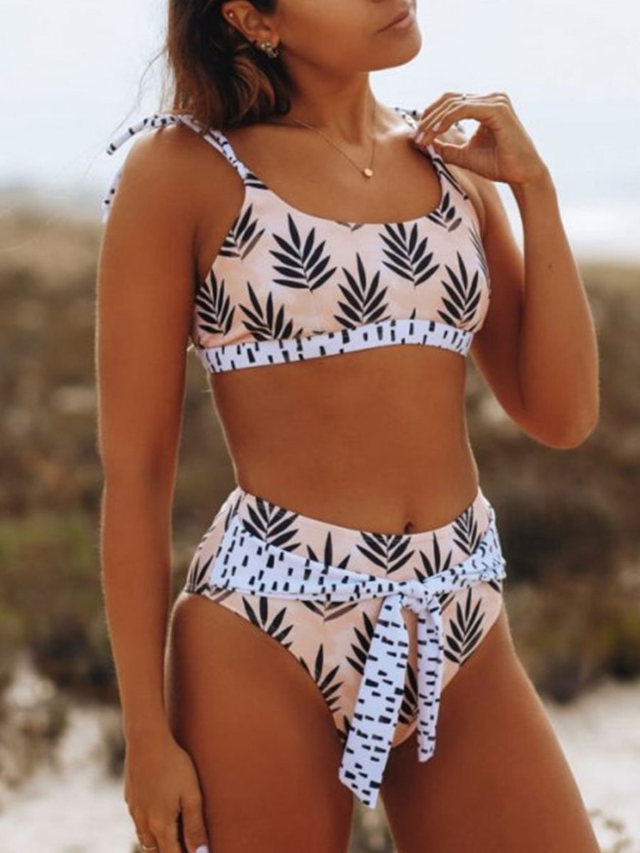 Plant Print High Waist Bikini - Fashionpara