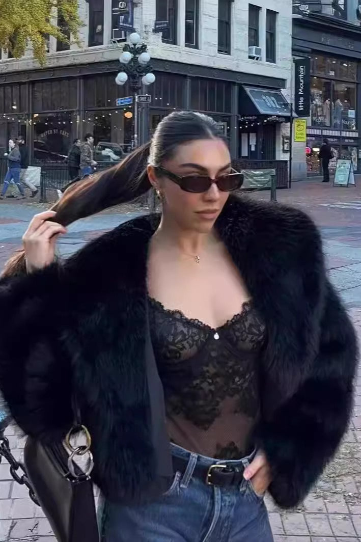 Faux Fox Fur Luxe Texture Coat - Fashionpara