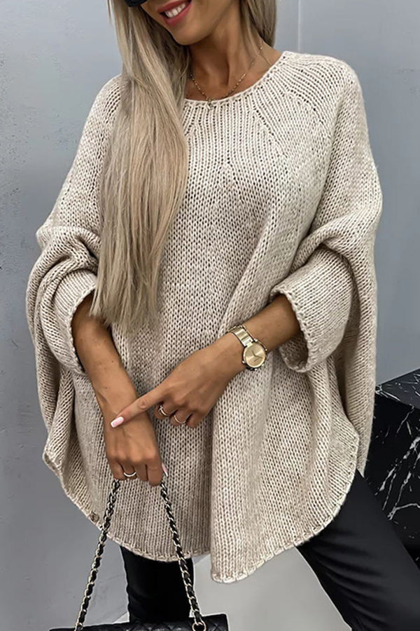 Lady Rin Cozy Knit Crew Neck Poncho Sweater for Comfort