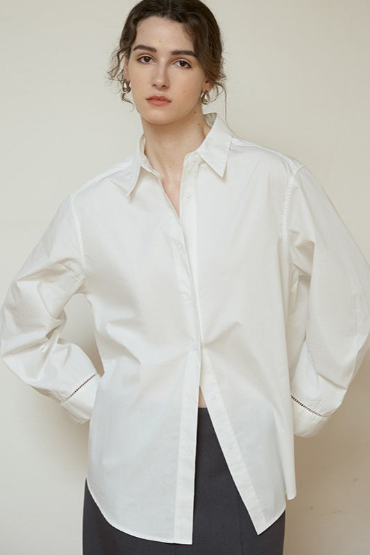 Long Sleeve Cotton Lapel Collar Blouse