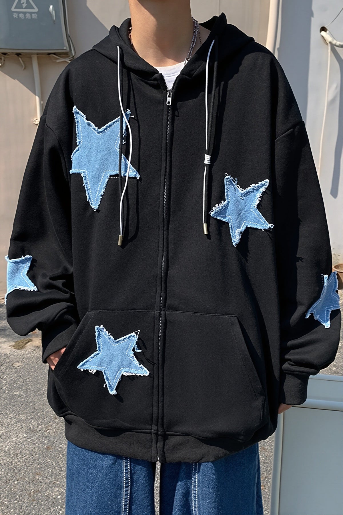 Star Applique Oversized Zip Hoodie 5