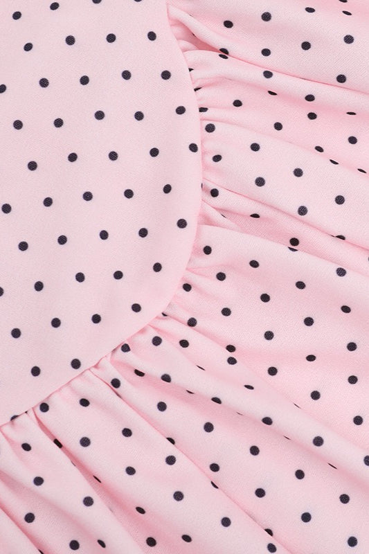 Polka Dot Deep V-Neck Scalloped Drop Waist Mini Party Dress - View 7