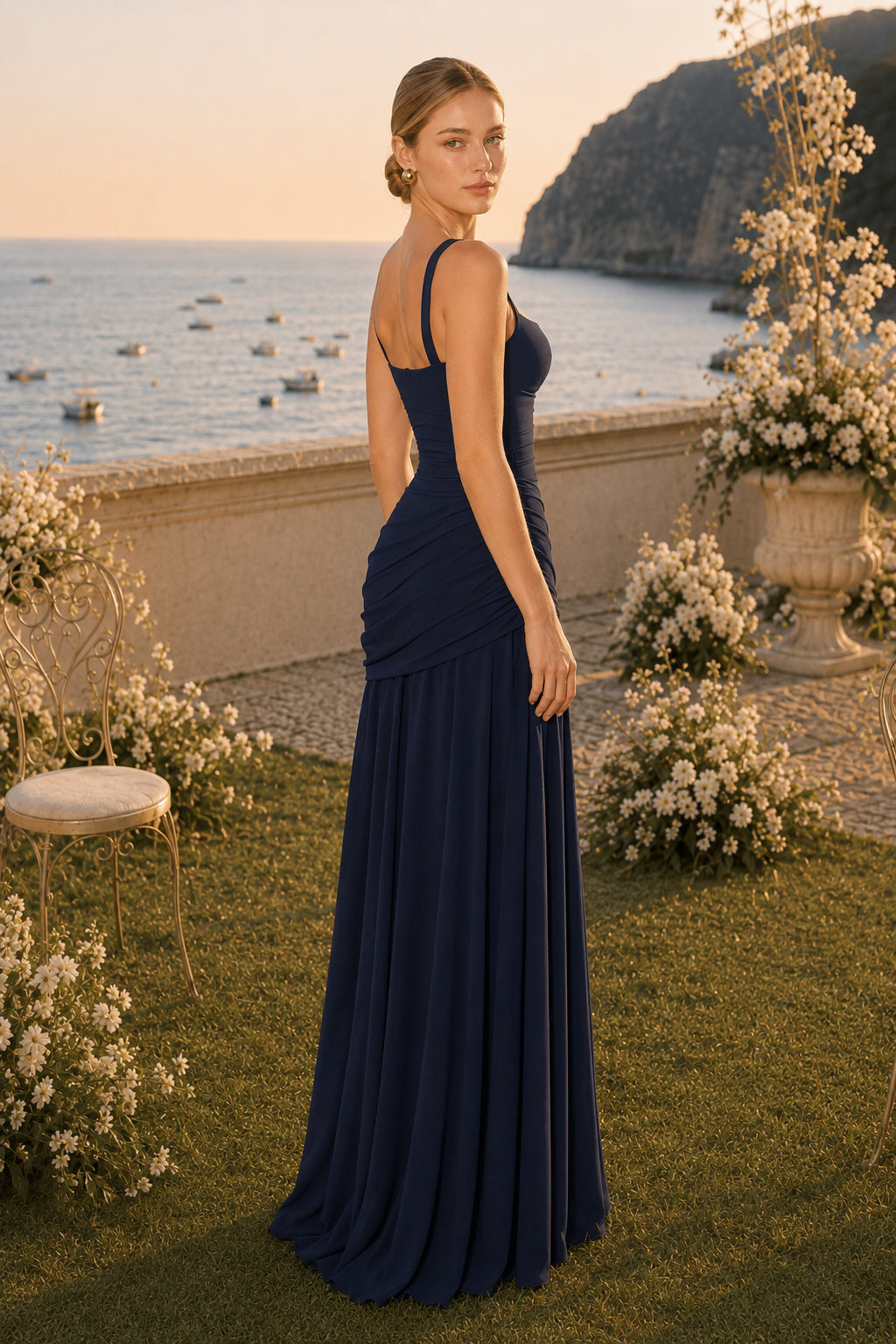 Chiffon Square Neck Ruched Maxi Gown 5