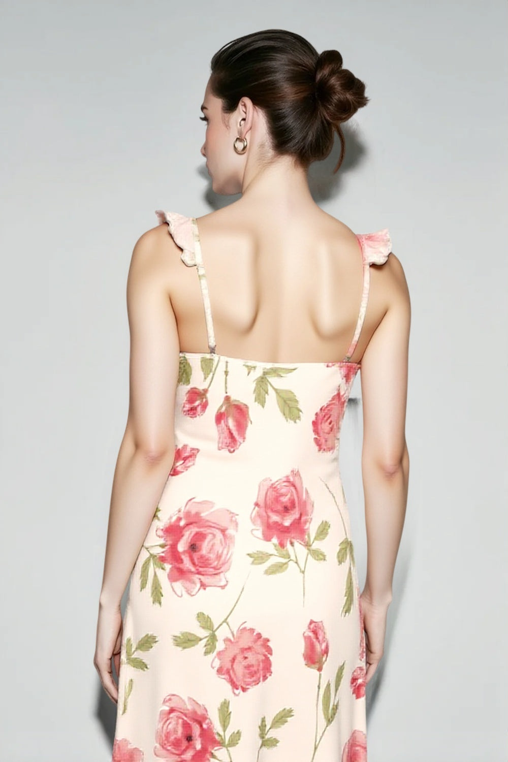 Floral Print V-Neck Ruffle Tie-Front Slip Dress
