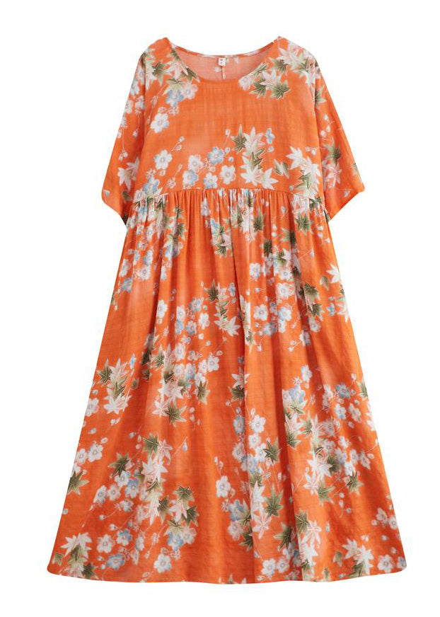 Floral Print Round Neck Elbow Sleeve Empire Waist Maxi Dress - View 5
