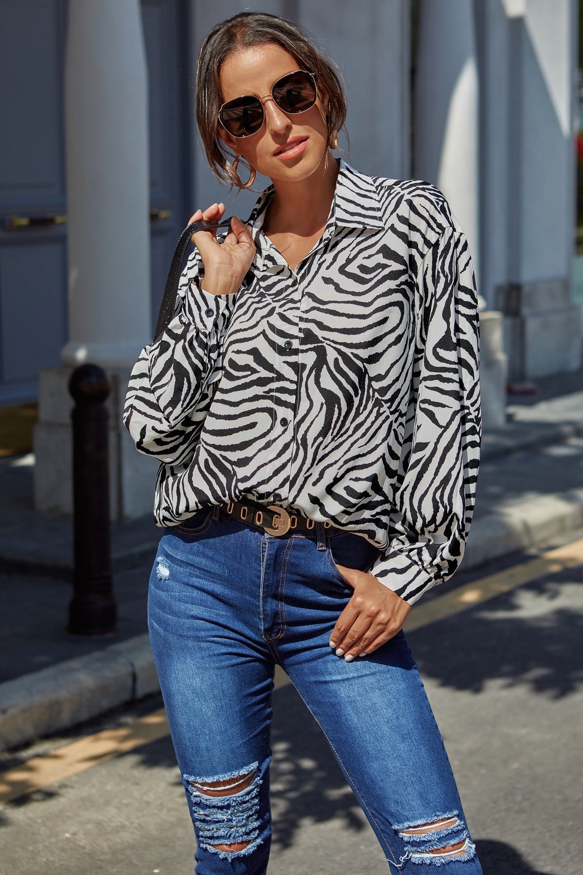 Leopard Print Long Sleeve Chiffon Blouse
