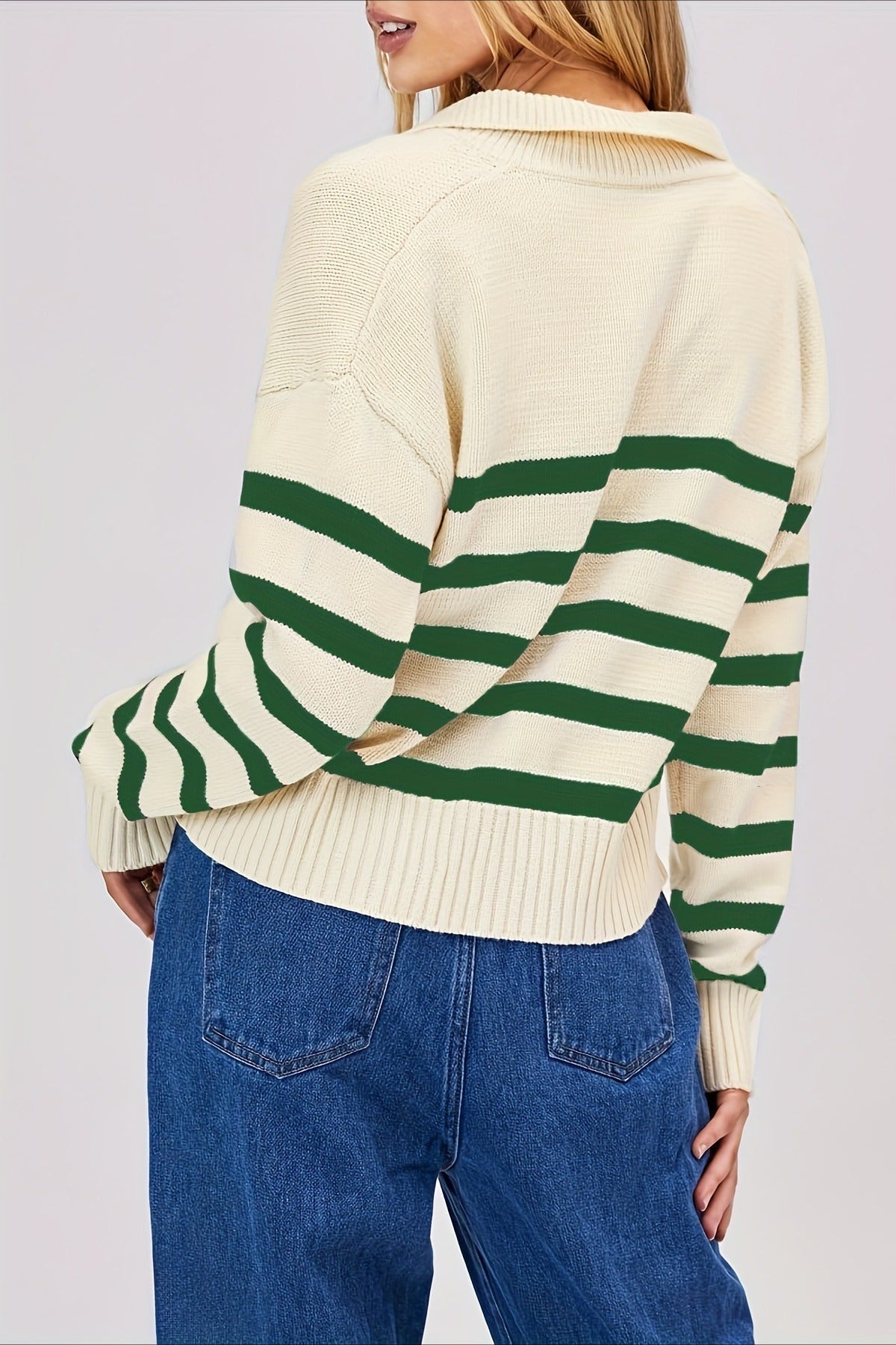 Striped Wool Collar V-Neck Sweater 25