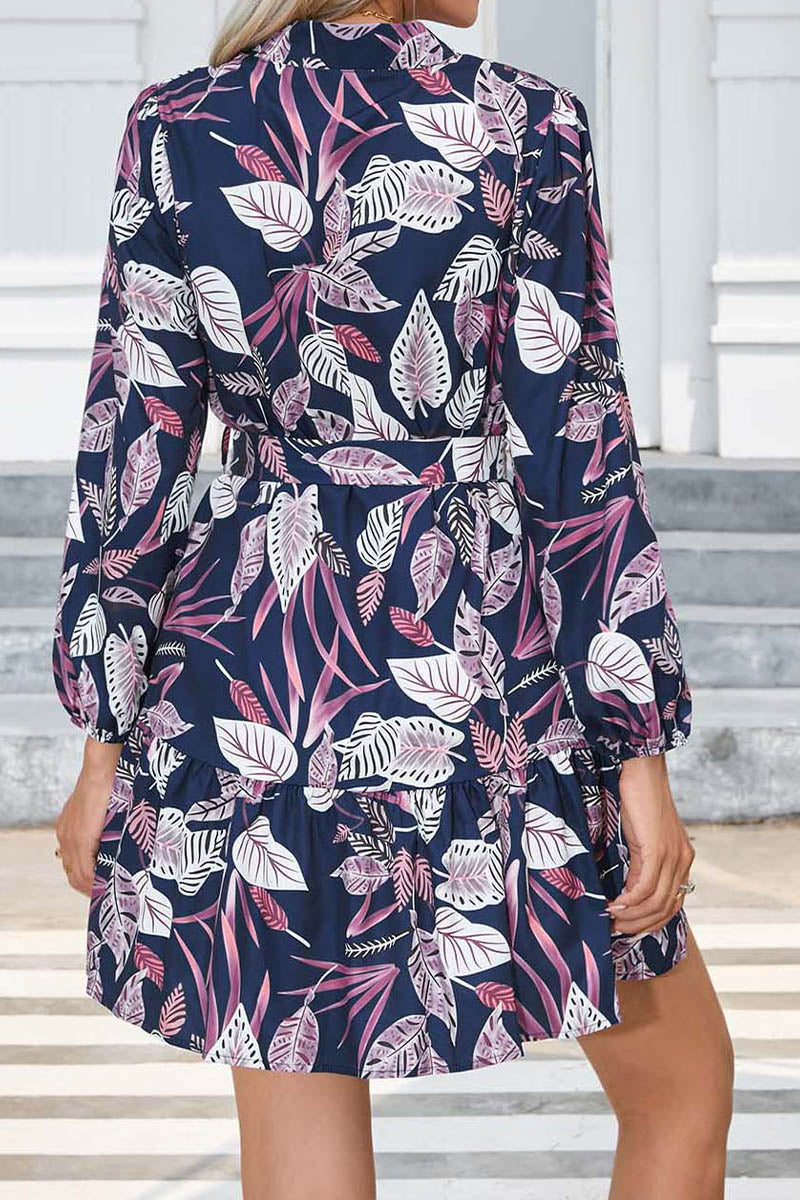 Printed Button Long Sleeve Dress - Fashionpara