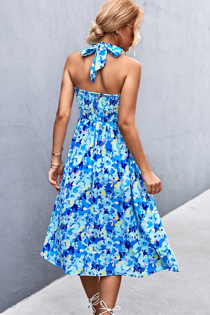 Women’s Print Casual Sleeveless Bohemia Beach Halter Dress Fashionpara