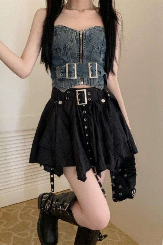 Wasteland Vintage Belt Asymmetrical Mini Skirt