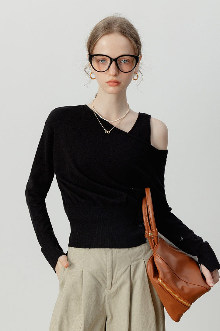 Asymmetric Neckline Knit Top