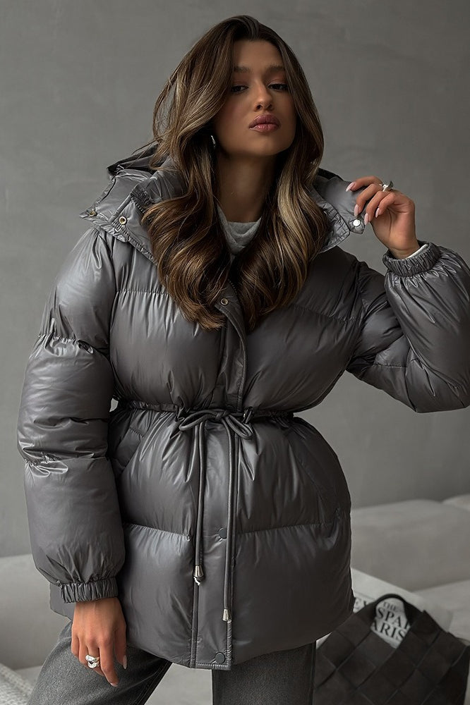 Drawstring Hooded Puffer Coat - Fashionpara