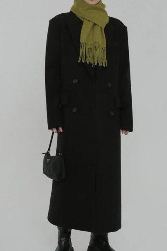 Thick Black Wool Blend Regular Shoulder Loose Overcoat - Fashionpara