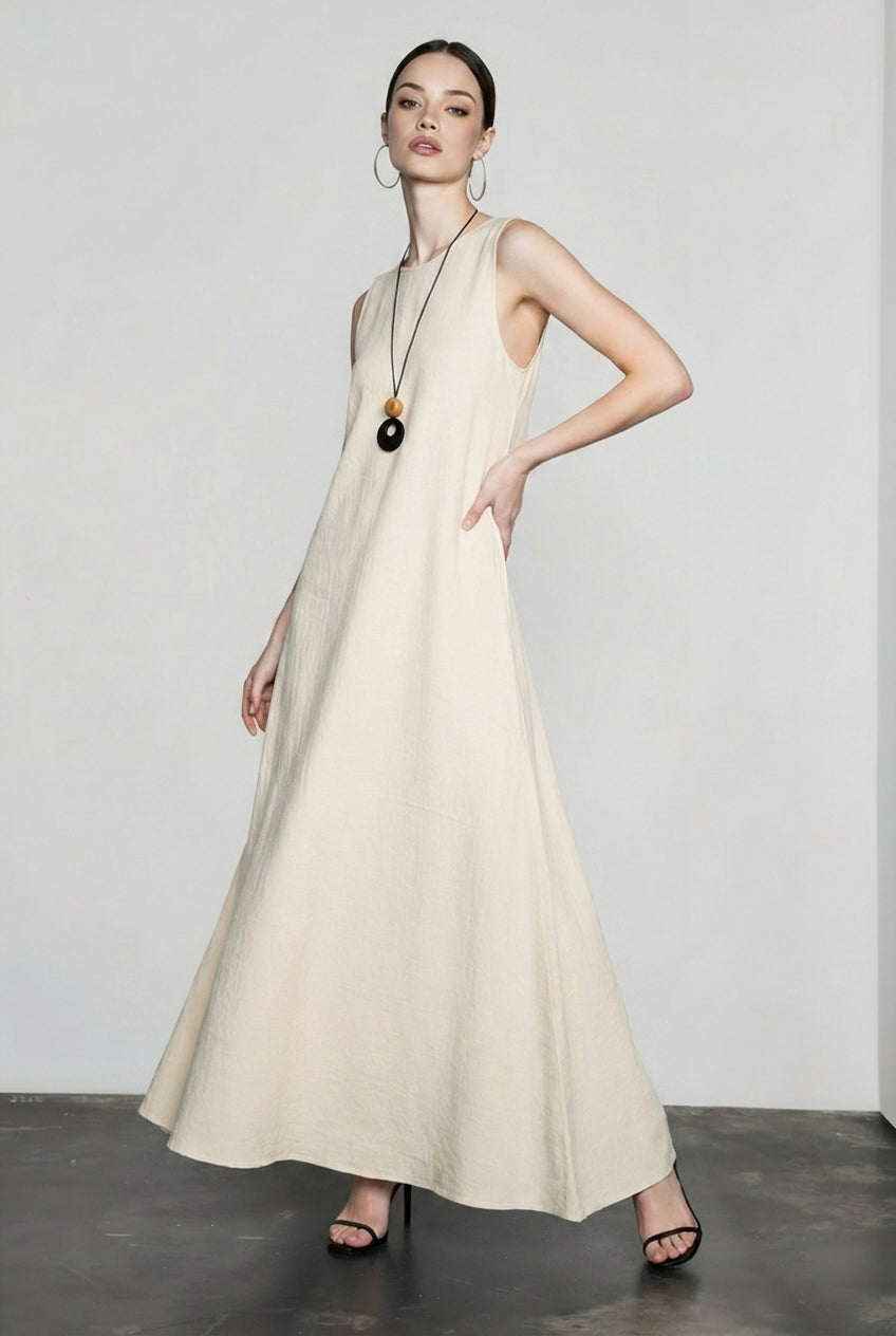 Textured Crew Neck Sleeveless A-Line Maxi Dress 3