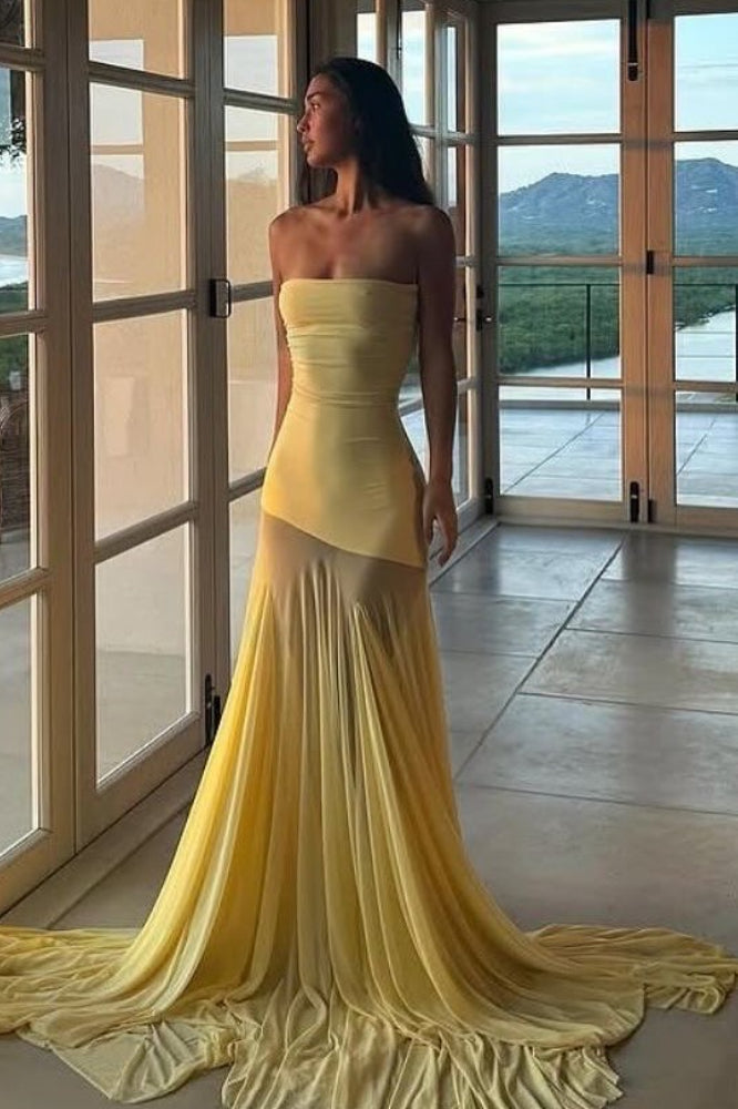 Strapless Ruched Mesh Fishtail Bodycon Maxi Dress 2