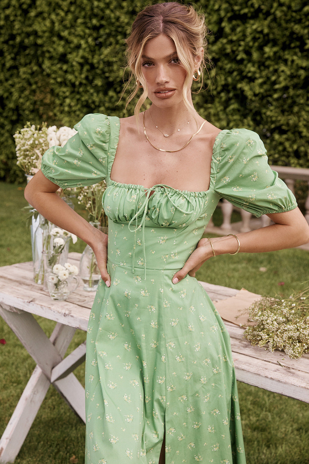 Floral Print Square Neck Puff Sleeve Maxi Dress 2