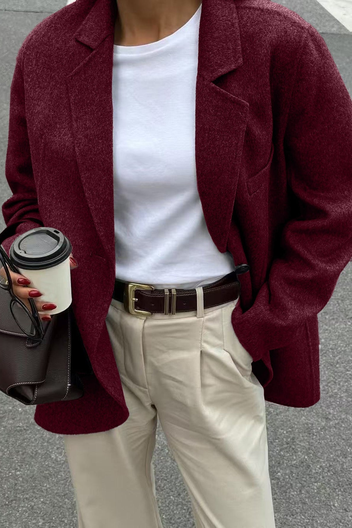 Minimalist Solid Color Tailored Coat - Fashionpara