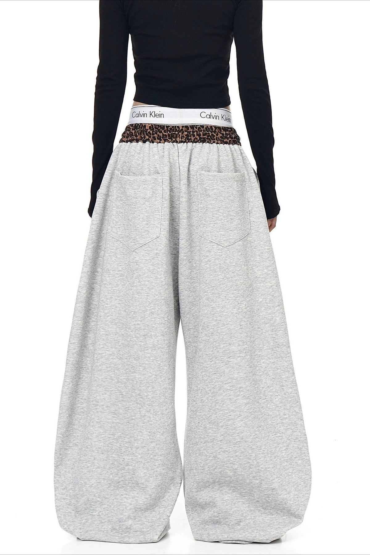 Leopard Waist Cross Print Wide Leg Pants