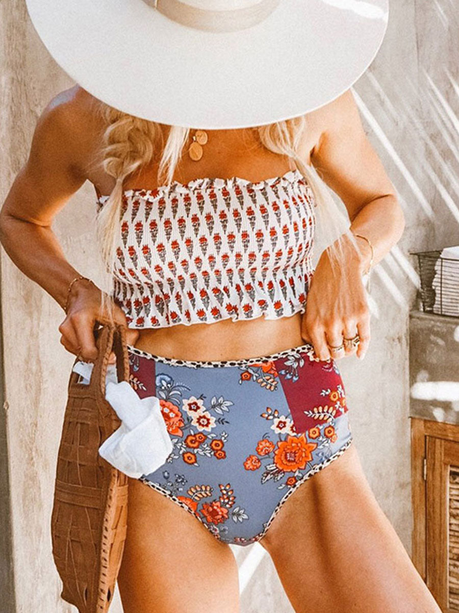 Women's Bikinis Color Block Floral Sleeveless Adjustable Spaghetti Padded Vacation Sexy Bikini - Fashionpara