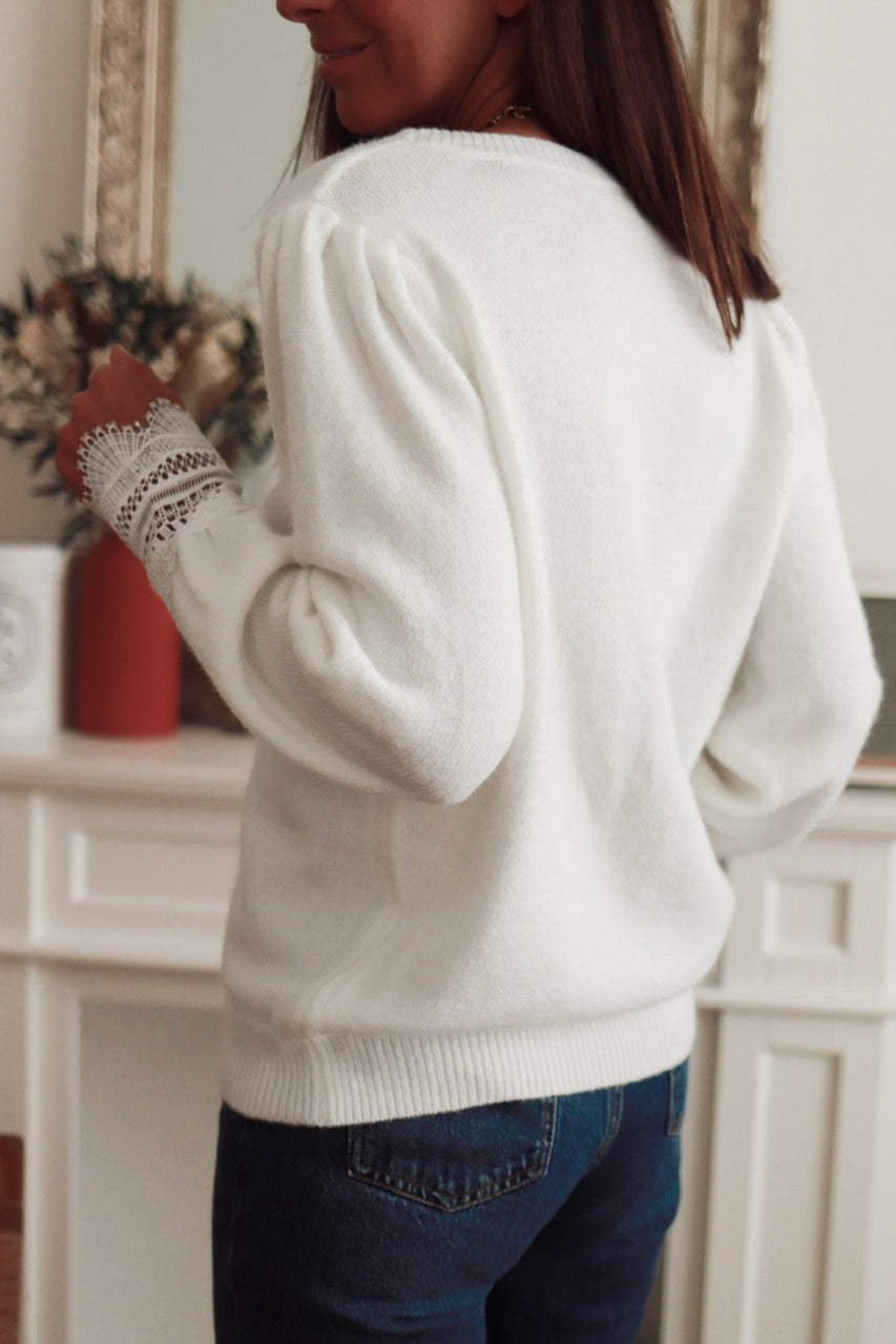 Lace Panel Pullover Long Sleeve Blouse