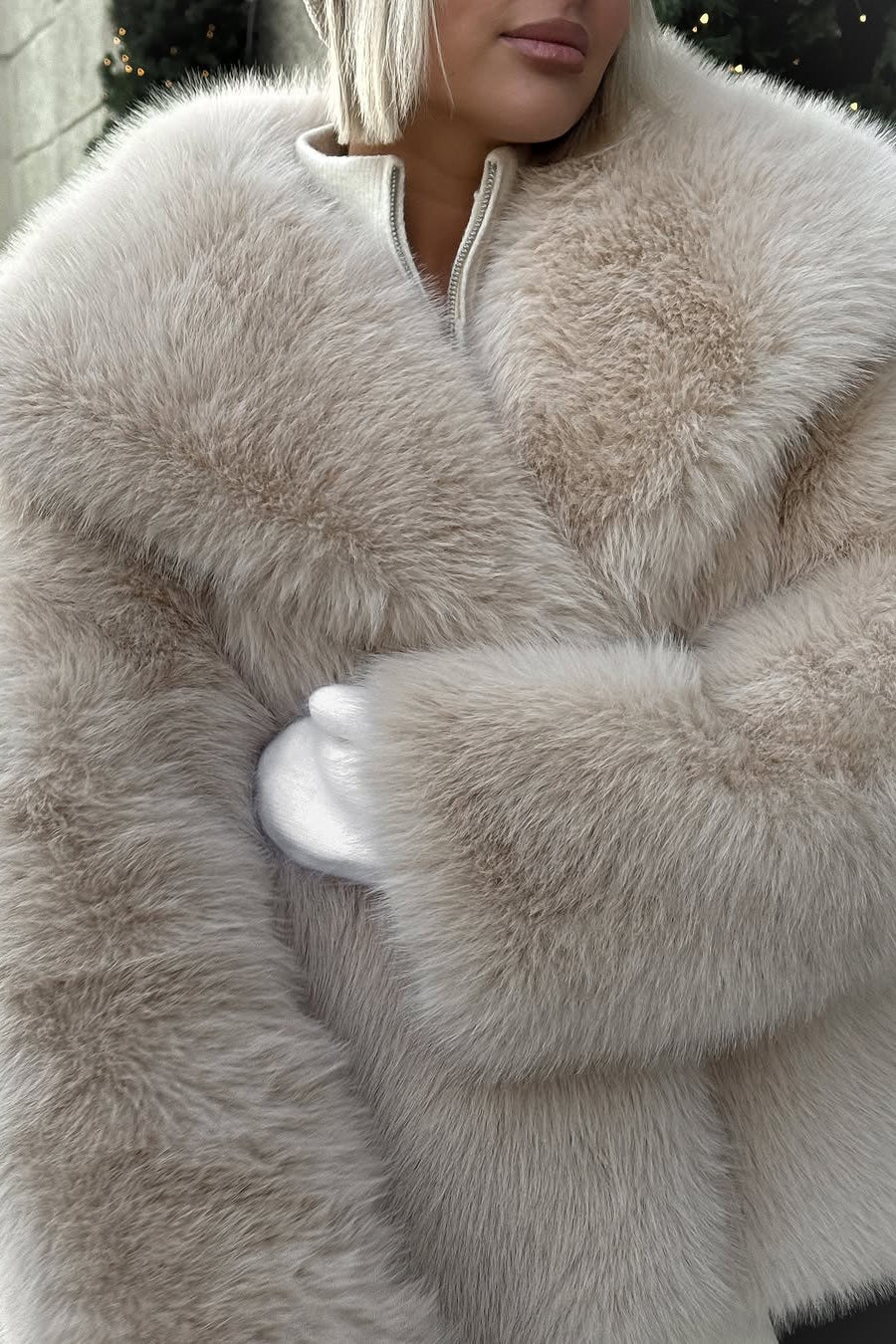 Oversized Shawl Collar Faux Fur Coat