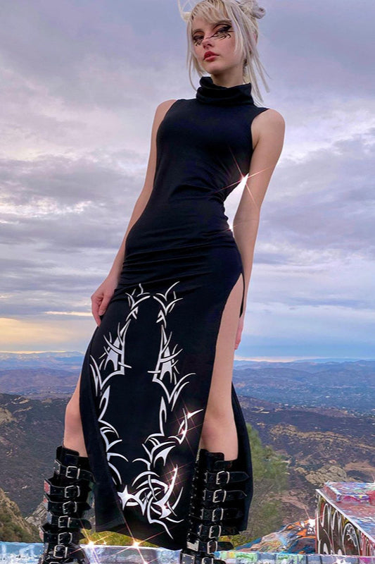 Slit Hem Gothic Dress