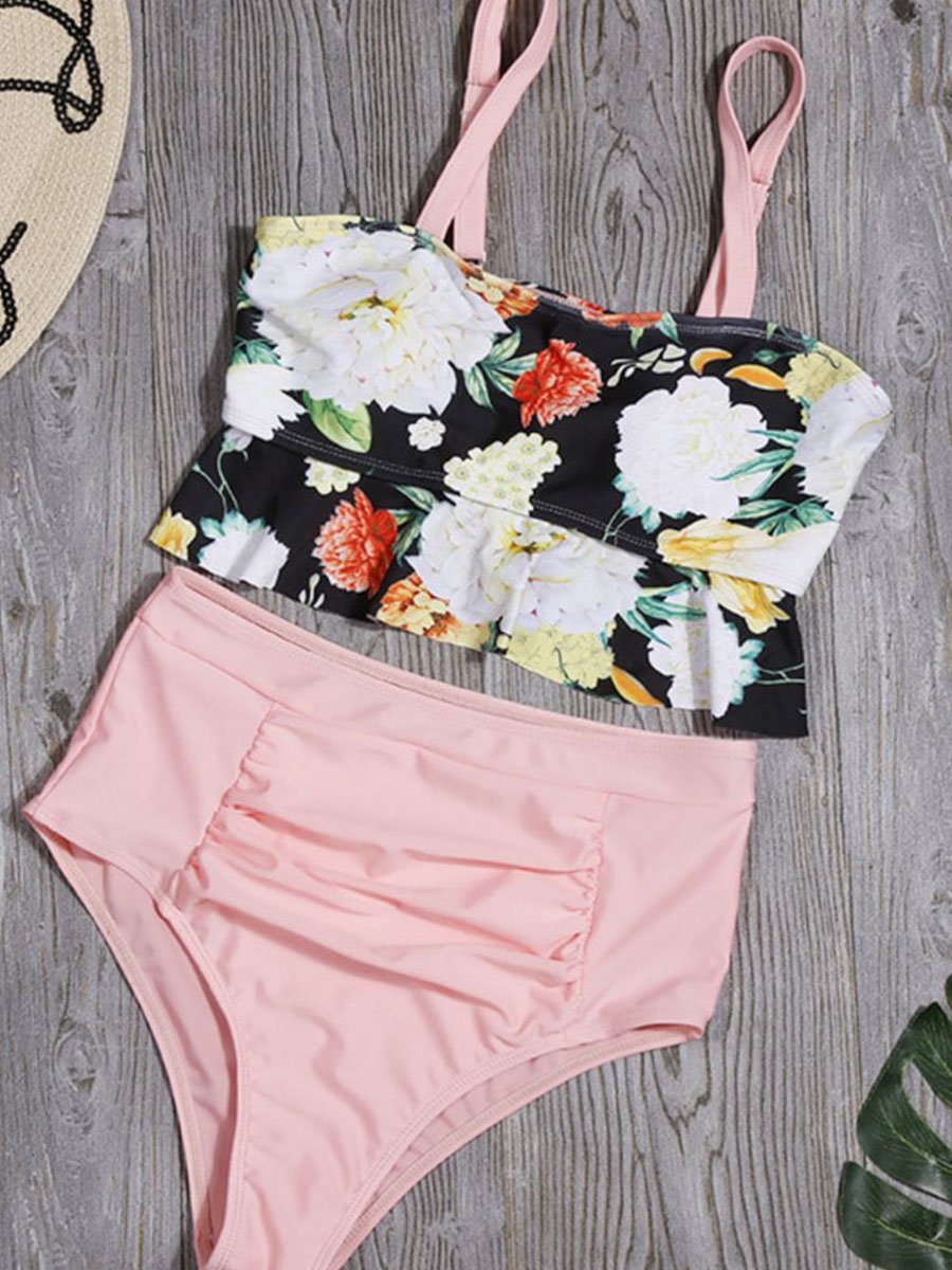 Floral Printed Pink Two Pieces Swimsuit - Fashionpara