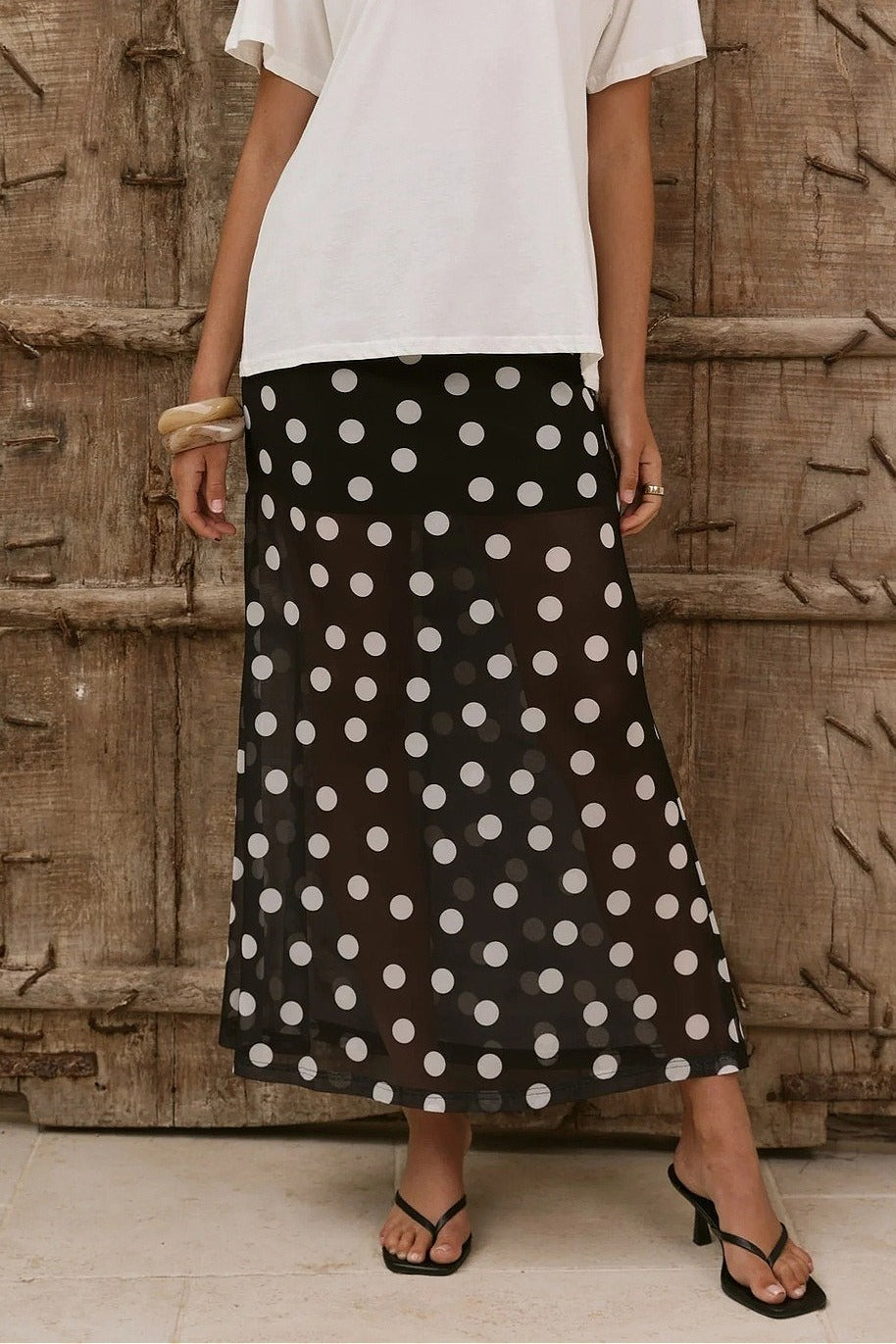 Polka Dot Sheer Casual Maxi Skirt