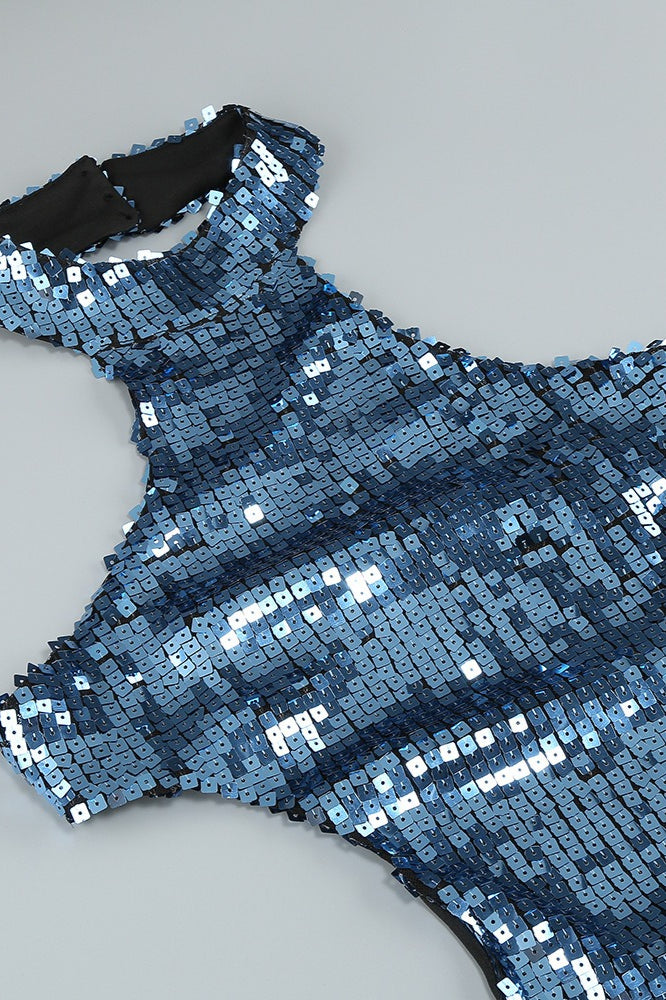 Sequin High-Neck Side Cut-Out Sleeveless Bodycon Dress