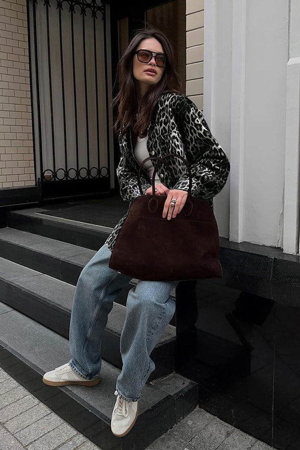 Elegant Leopard Print Open Front Long Sleeve Coat for All