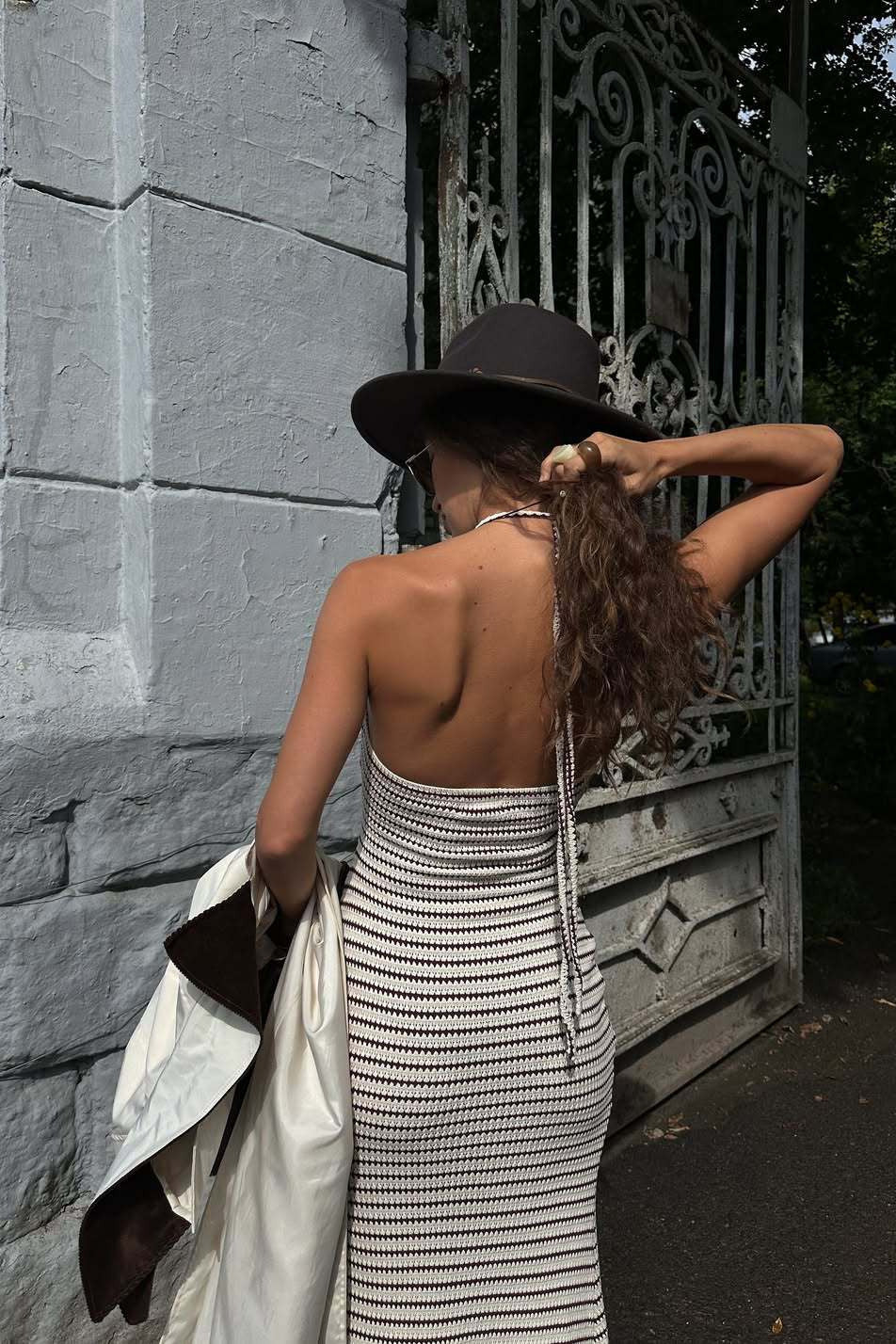 Stripe Color Block Knit Cami Loose Straight Maxi Dress